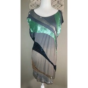 Paul & Joe Sister Sequin Mini Dress Tunic Grey Blue Size 3 Large Y2K